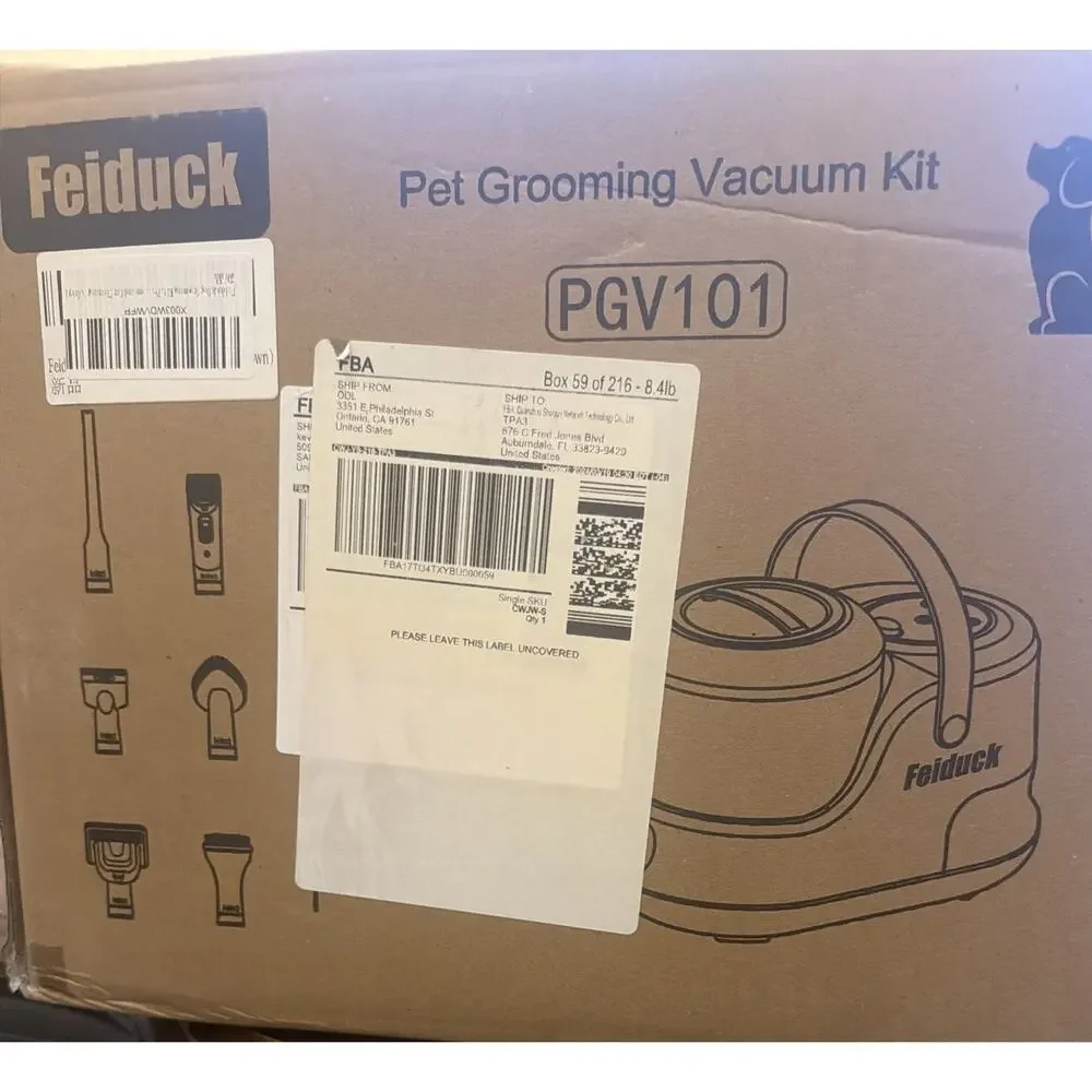 Feiduck PET Grooming Vacuum Kit ,6 Grooming Tools, 2.5L Brown White